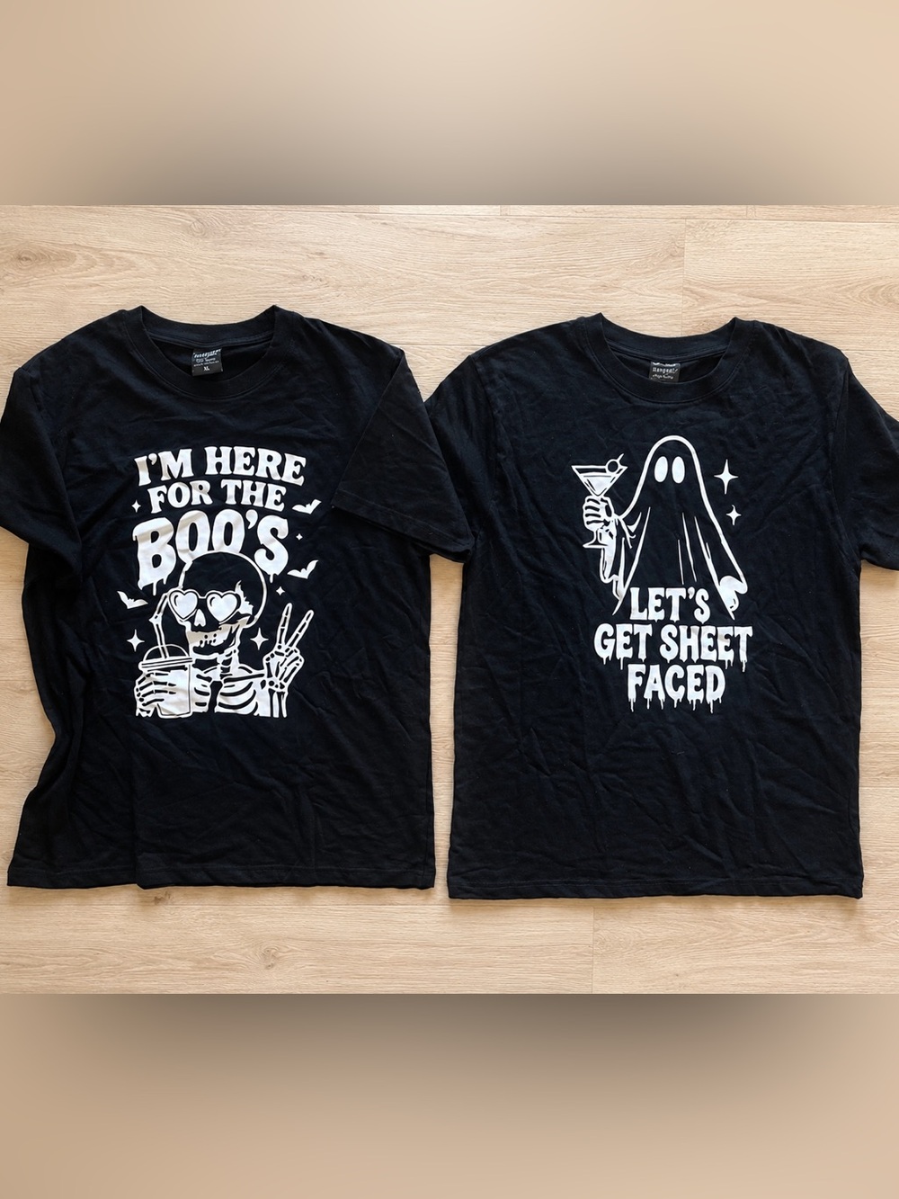Black Halloween Graphic Tee Skeleton & Ghost Designs